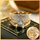 Conjunto de Anéis Femininos com Zircônia Cúbica – Design Geométrico Dourado para Noivado