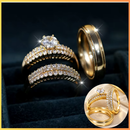 Conjunto de Anéis Femininos com Zircônia Cúbica – Design Geométrico Dourado para Noivado
