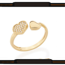 Anel Feminino Duplo Coração em Aço Inoxidável com Zircão – Anel Ajustável Amor e Elegância