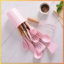 ROSA - Conjunto de Utensílios de Cozinha 12 Peças - Silicone e Cabo de Madeira