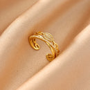 Anel Feminino Folhas Zircão Dourado 18K Pave Anel Borboleta Aesthetic Elegante Presente Casamento