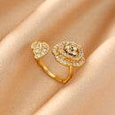Anel Feminino Folhas Zircão Dourado 18K Pave Anel Borboleta Aesthetic Elegante Presente Casamento