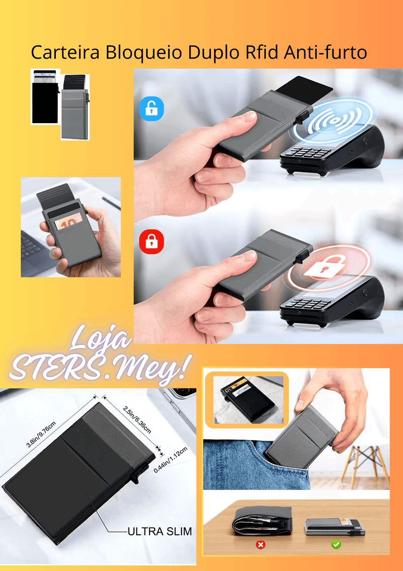 Carteira Bloqueio de Sinal RFID Anti-Furto – Segurança, Estilo e Tecnologia em Suas Mãos - Loja STERS.Mey