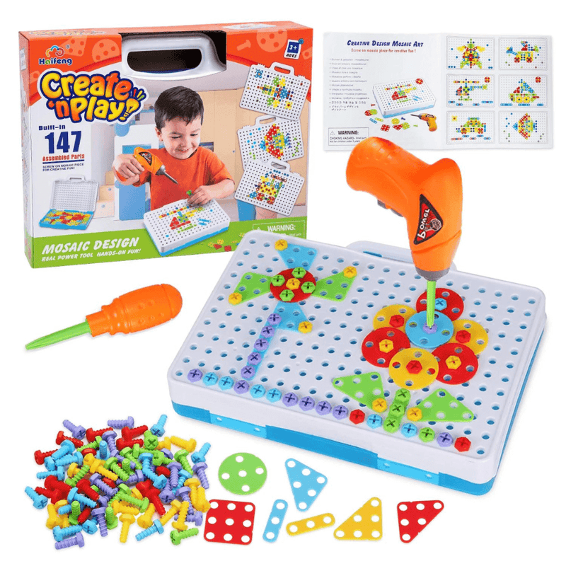 Kit Ferramenta Infantil de Montagem Criativa – 144 Peças com Parafusadeira Elétrica, Maleta Portátil e Blocos Coloridos - Loja STERS.Mey