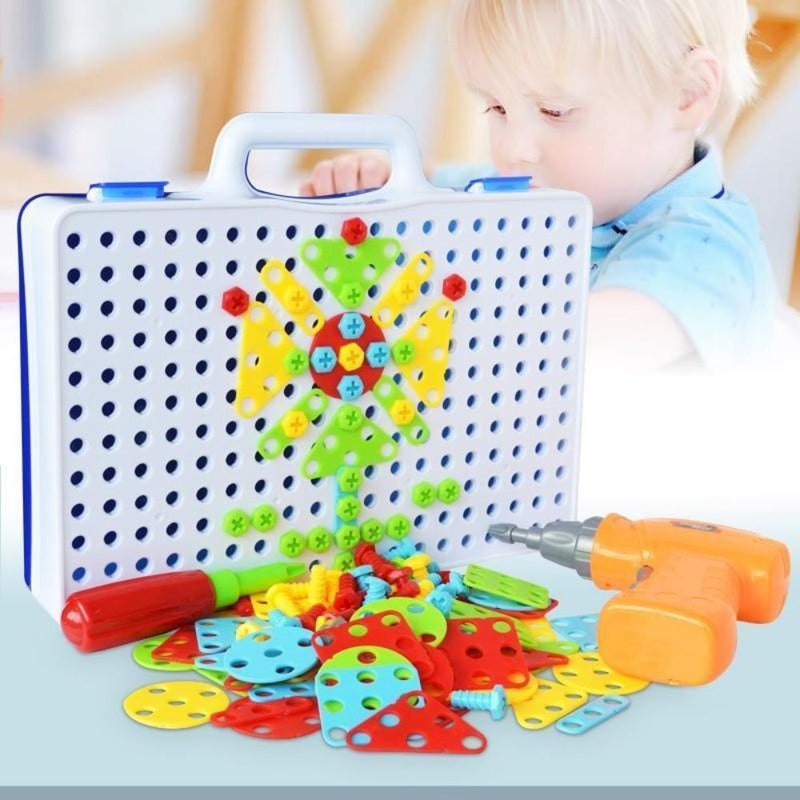 Kit Ferramenta Infantil de Montagem Criativa – 144 Peças com Parafusadeira Elétrica, Maleta Portátil e Blocos Coloridos - Loja STERS.Mey