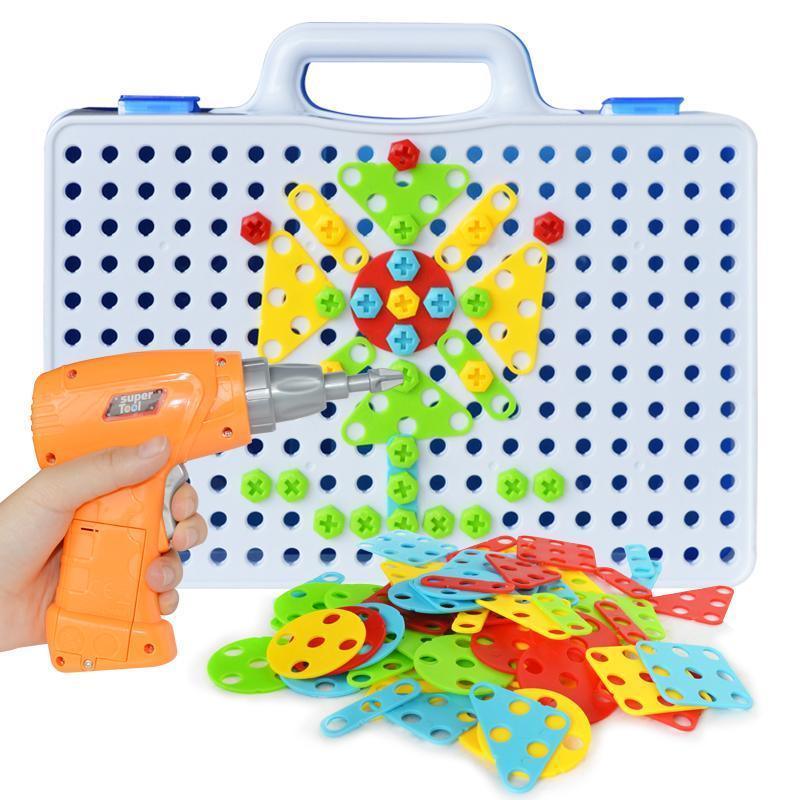 Kit Ferramenta Infantil de Montagem Criativa – 144 Peças com Parafusadeira Elétrica, Maleta Portátil e Blocos Coloridos - Loja STERS.Mey