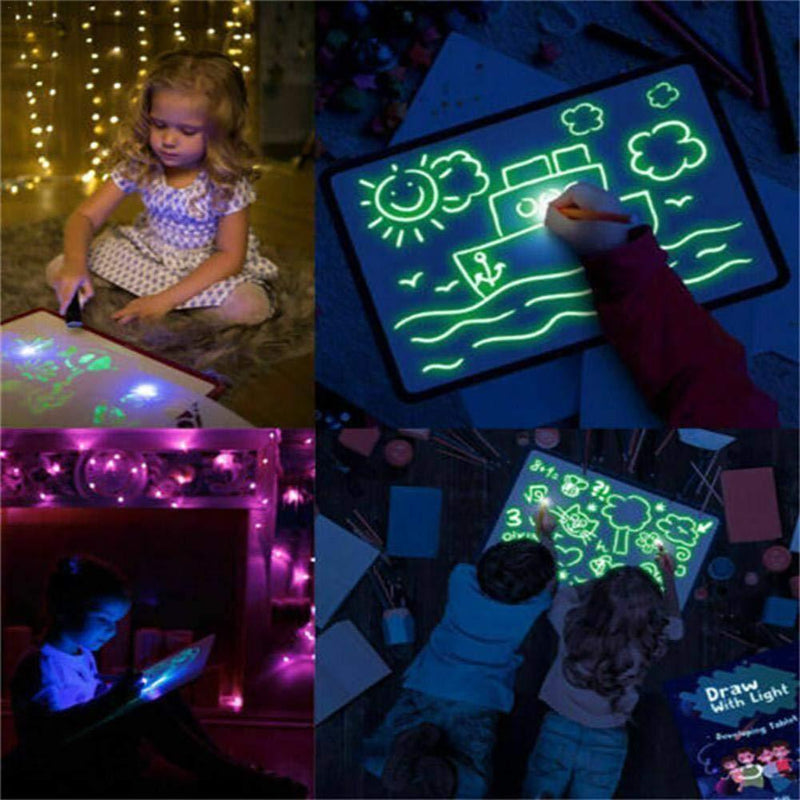 Lousa Mágic Desenho Iluminado – Placa de Desenho Criativa com Caneta de Luz Fluorescente para Crianças - Loja STERS.Mey